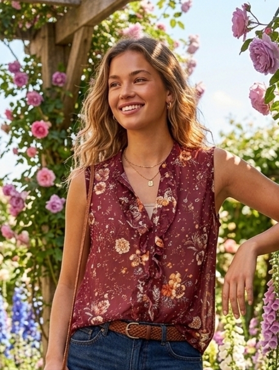 Reitmans Tops - ⭐3/$25⭐ Reitmans Women's Sheer Ruffled Floral Top Size L